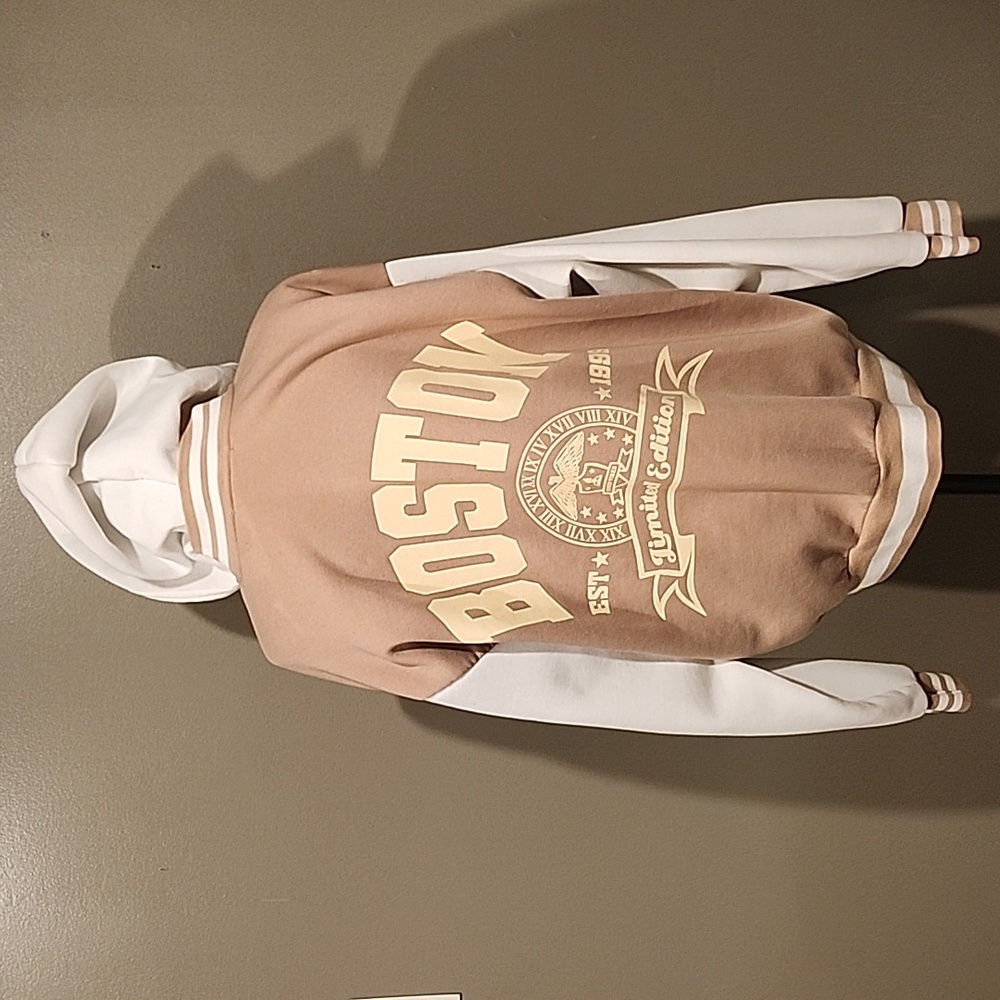 Boston Varsity Hoodie in Tan and White - Picture 6 of 7
